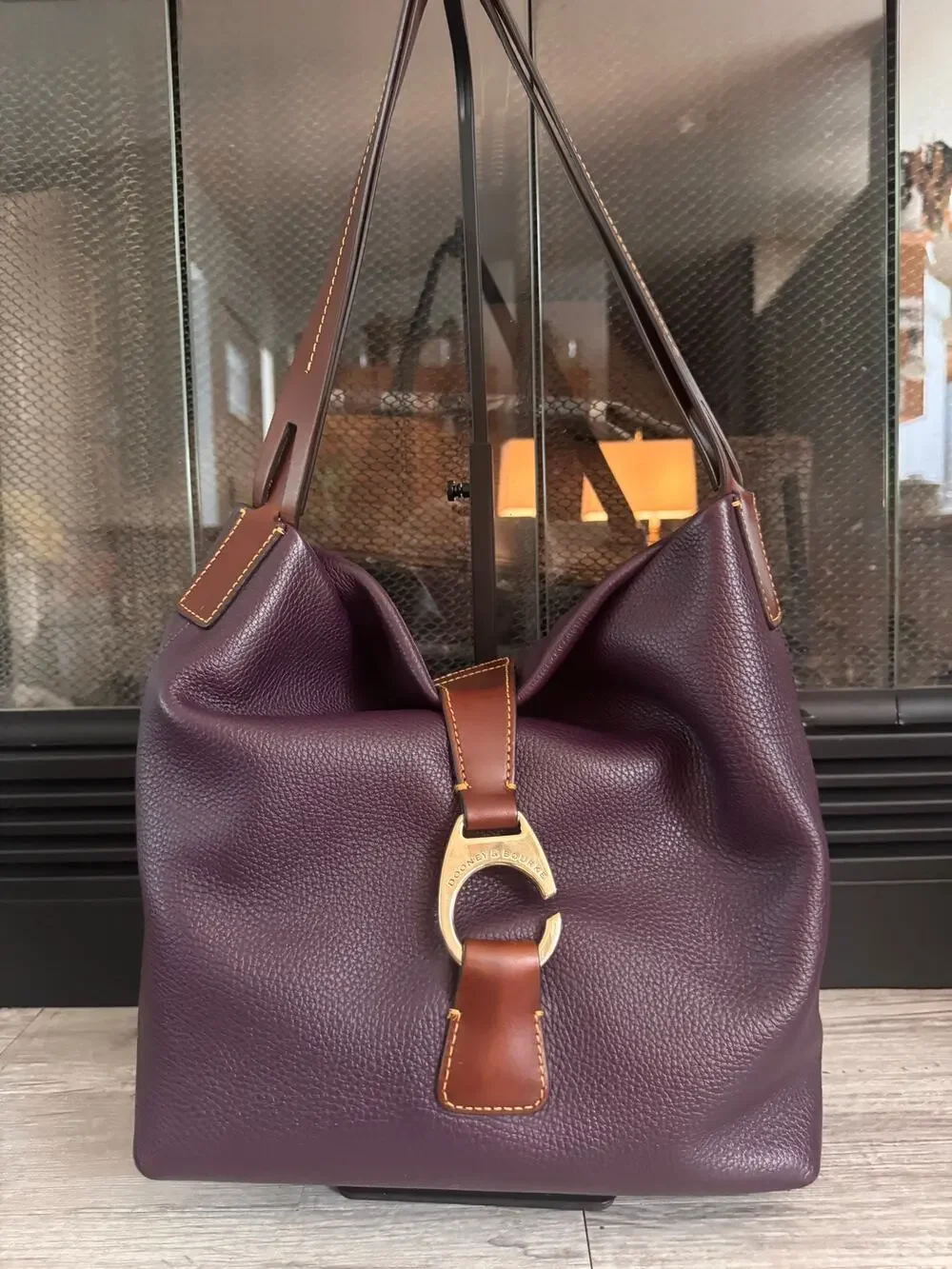 Stunning Dooney & Bourke eggplant purple pebble leather Derby tote handbag